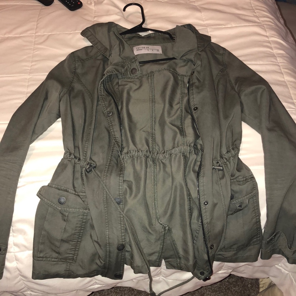 Cotton on green military jacket with hood